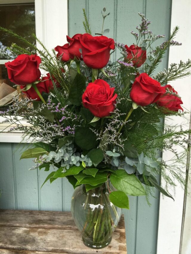 Red Color Roses in a Glass Vase With Water