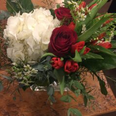 Red and White Flowers in a Cube Vase