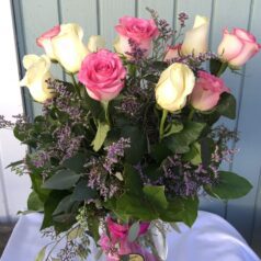 Pink and white roses mixture in vase