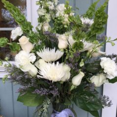 Tall White sympathy vase flowers