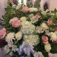 Pink and white sympathy flowers