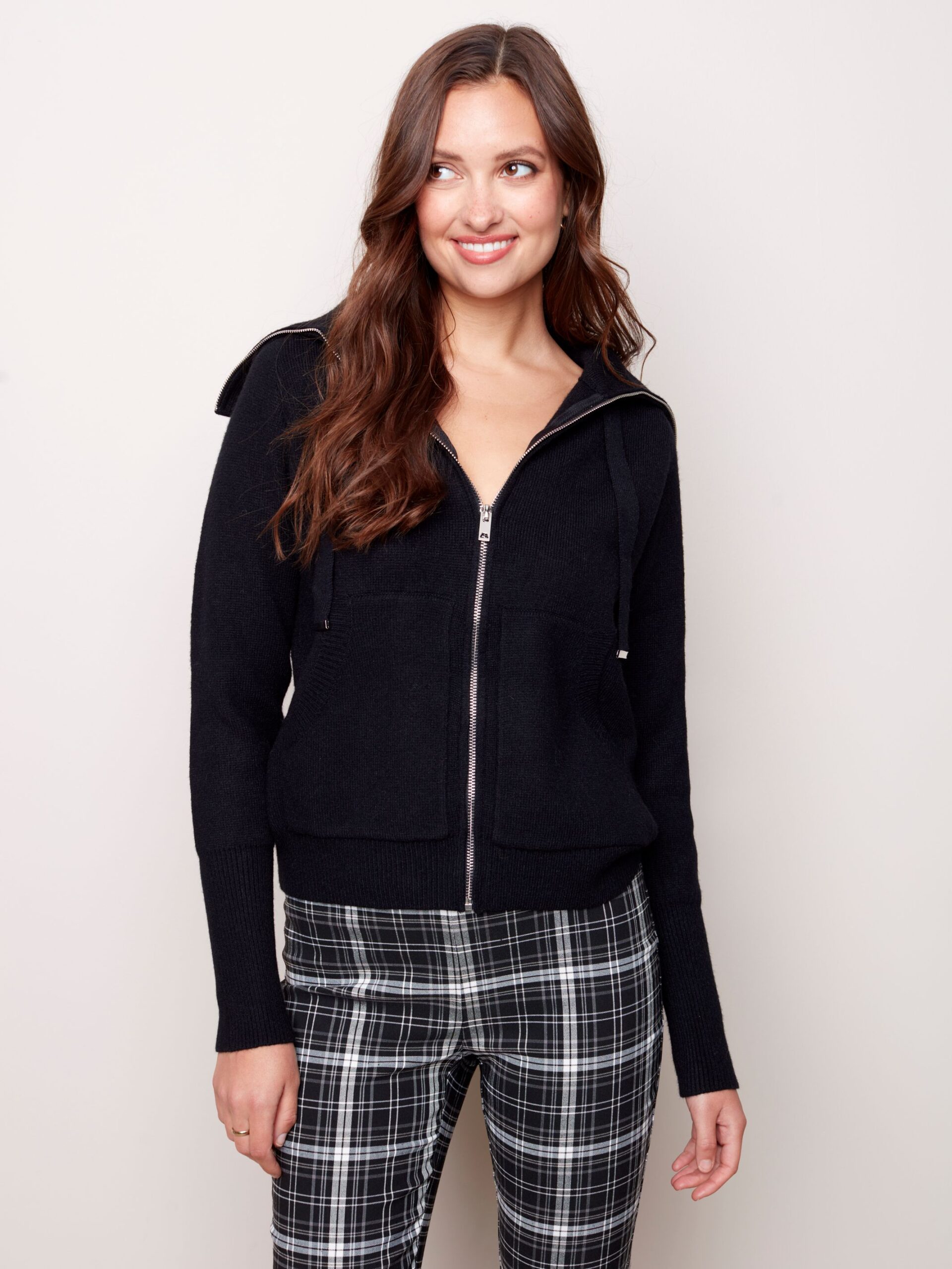 Black zip hooded cardi flowers