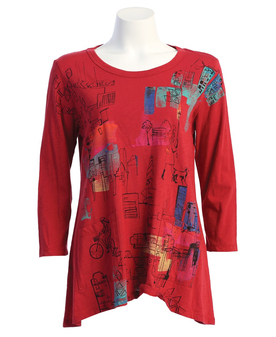 A Red Color Round Neck Top With Full Sleeves