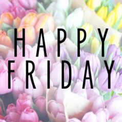 A bunch of flowers that are in the background with words " happy friday ".