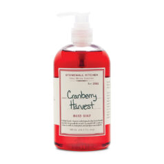 A bottle of cranberry harvest body soap.