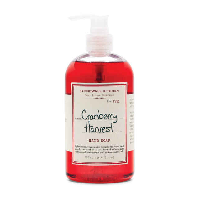 A bottle of cranberry harvest body soap.