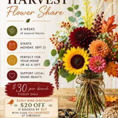FALL HARVEST FLOWER SHARE starts on-Monday, September 21st for 6 weeks! Pick up at Gulbankian Florist